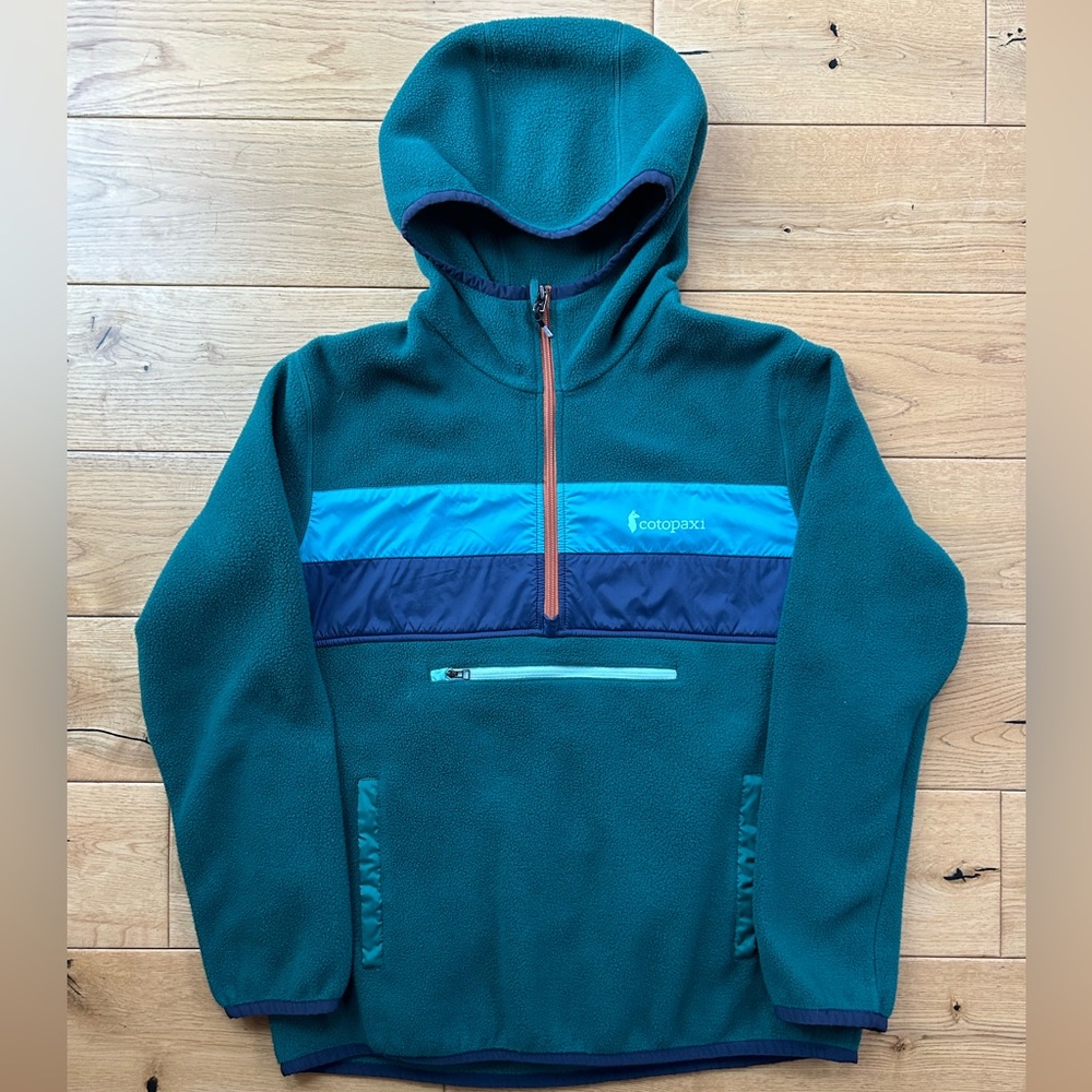 COTOPAXI Teal Striped Teca Hooded Fleece Quarter Zip JACKET Men's Large